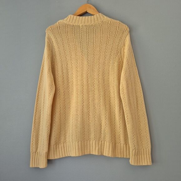 Classic Elements VTG Yellow Cable Knit Button Up Cardigan Sweater Women’s Large - Picture 4 of 7